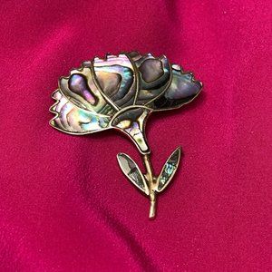 💝Vintage Abalone Flower Alpaca Silver Brooch Pendant